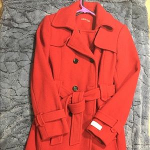 Red CalvinK pea coat